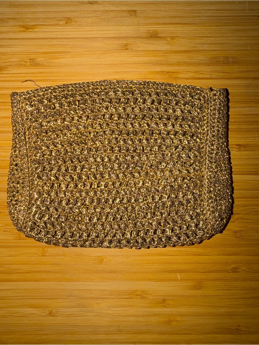 Vintage Metallic Gold Crochet Knit Evening Clutch Bag Mid Century